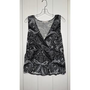 LOFT Black & White Paisley Peplum Top Small
